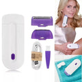 White and purple rechargeable facial epilator with attachments, USB cable, and cleaning brush for smooth skin care