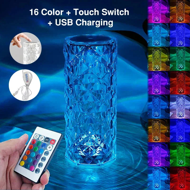 Color-changing LED night light with touch switch, USB charging, remote control, 16 colors for home ambiance