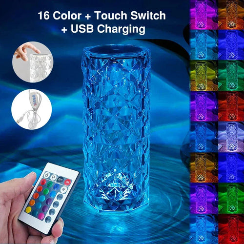 Color-changing LED night light with touch switch, USB charging, remote control, 16 colors for home ambiance
