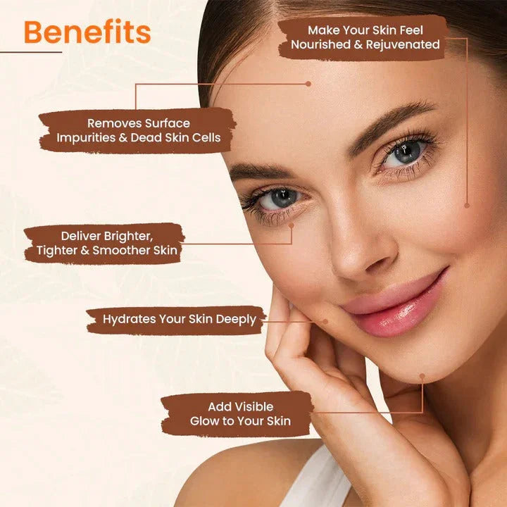 Skincare benefits: nourished, bright, smooth, hydrated skin with visible glow – perfect for beauty routines
