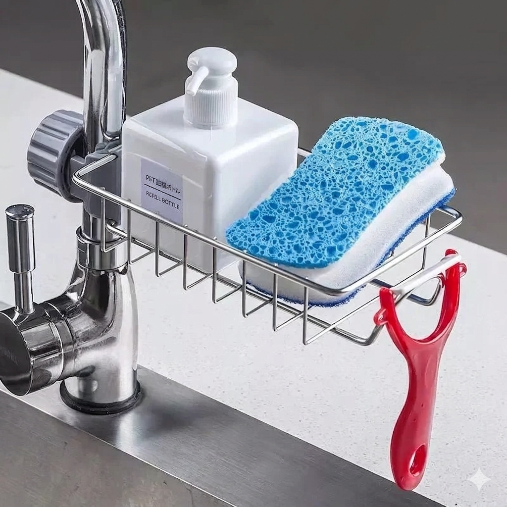 Stainless Steel 360° Rotating Faucet Rack for Kitchen & Bathroom