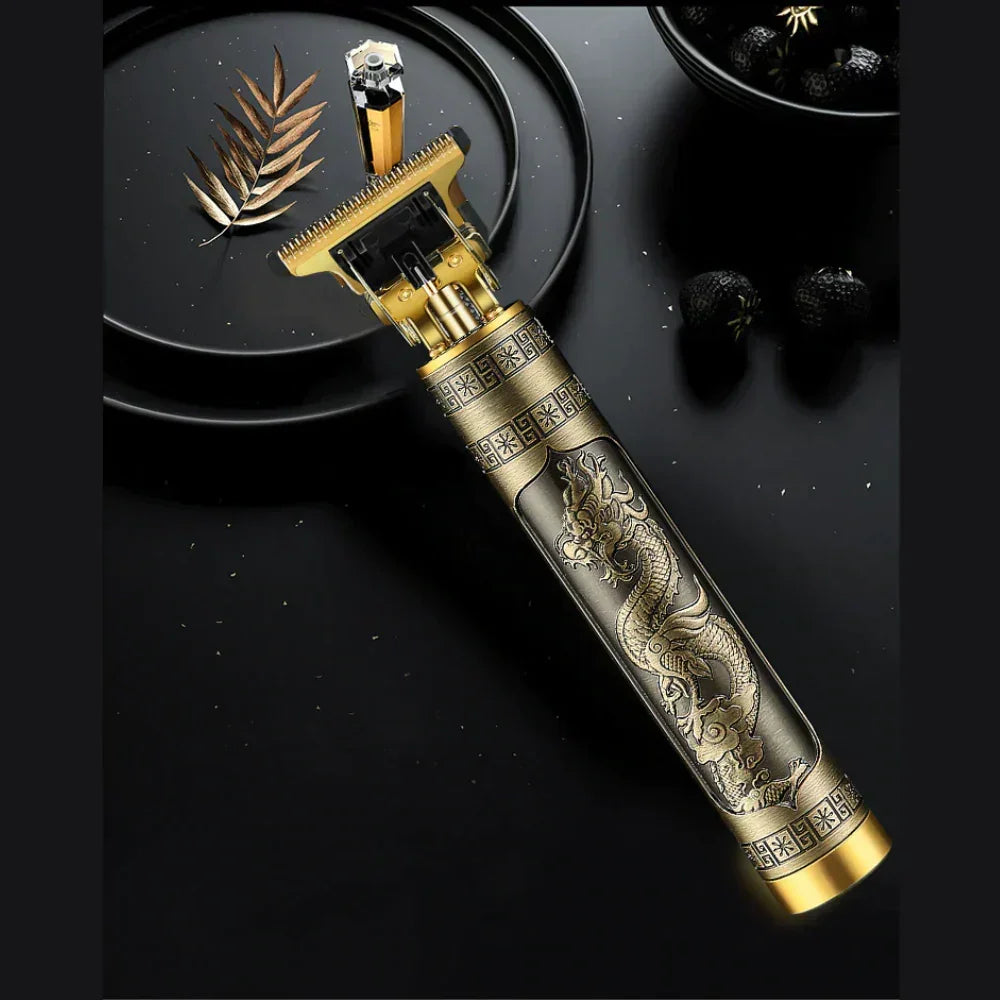 Luxury gold safety razor with dragon engraving, premium men's grooming tool for smooth shave