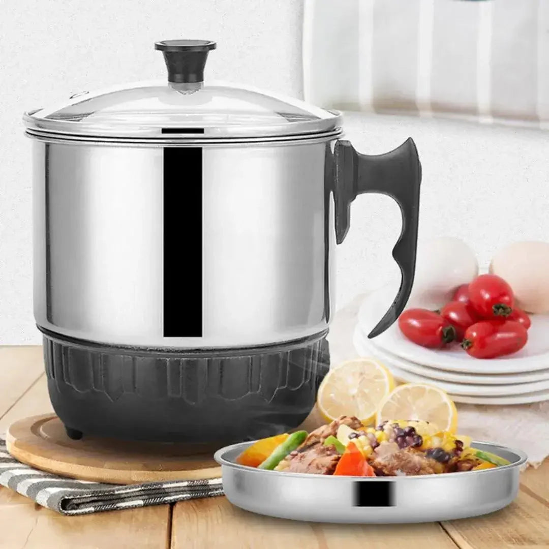 Stainless steel electric steamer with glass lid, perfect for healthy meals and kitchen gadgets