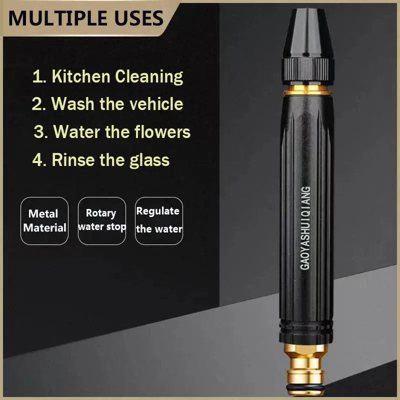 Black and gold adjustable water spray nozzle for kitchen, car wash, gardening, and glass rinsing