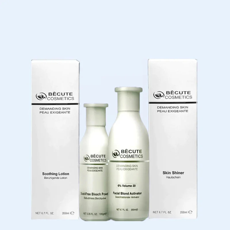 Bécute Cosmetics skincare set for demanding skin: Soothing Lotion, Bleach Powder, Facial Blond Activator, Skin Shiner