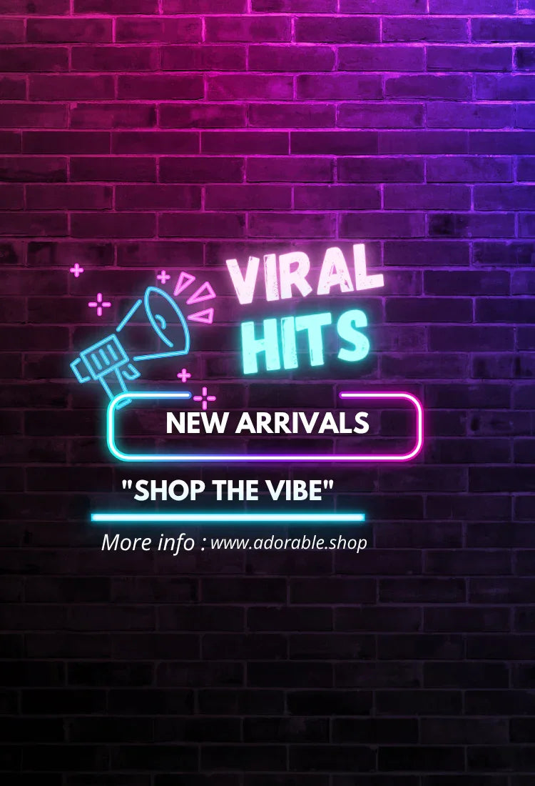 Viral Hits New Arrivals neon sign on brick wall, shop the vibe at adorable.shop