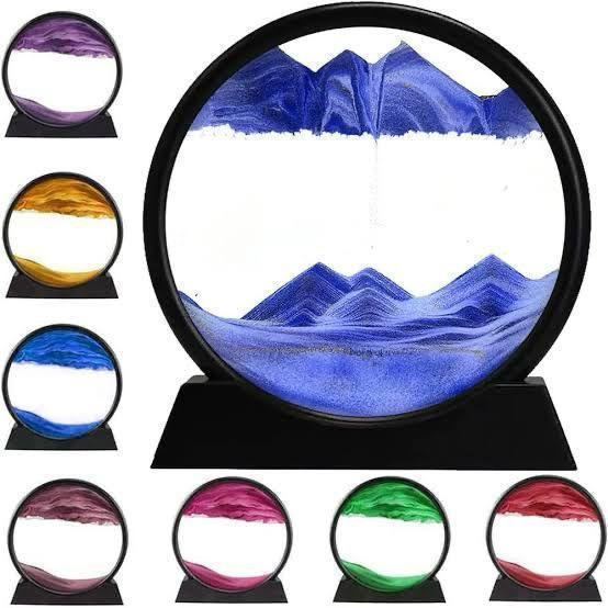 Blue mountain sand art timer, decorative desk decor with colorful sand options