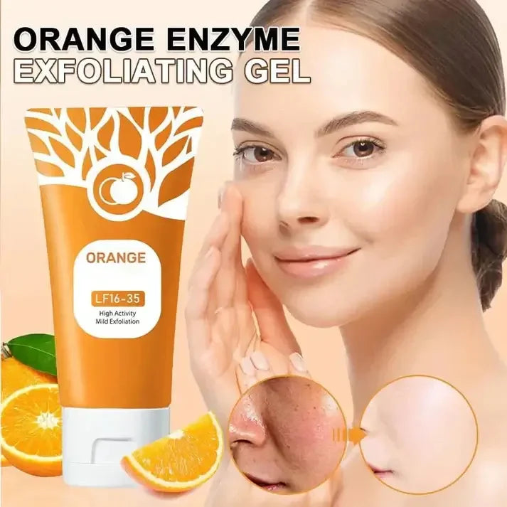 Orange enzyme exfoliating gel for smooth skin, gentle facial scrub with citrus extract, mild exfoliation