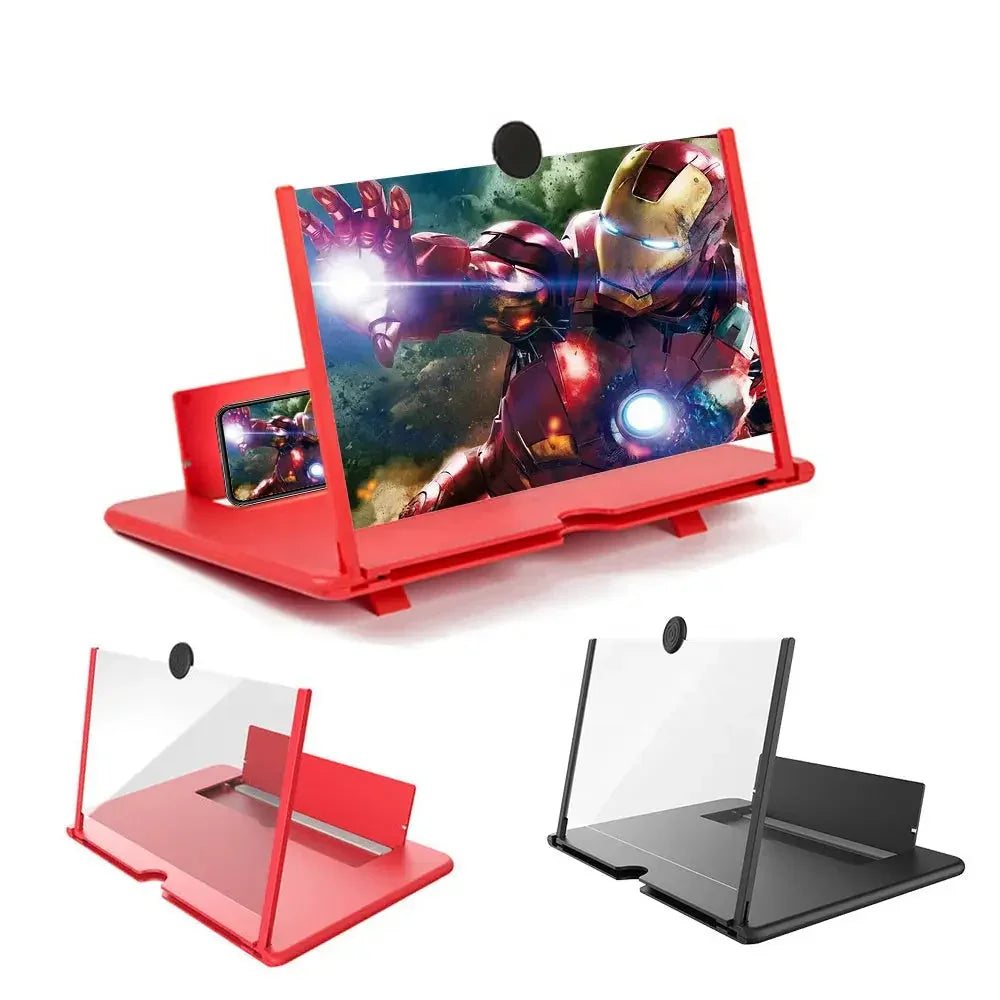 Red and black phone screen magnifier with Iron Man display, ideal for kids toys and home gadgets